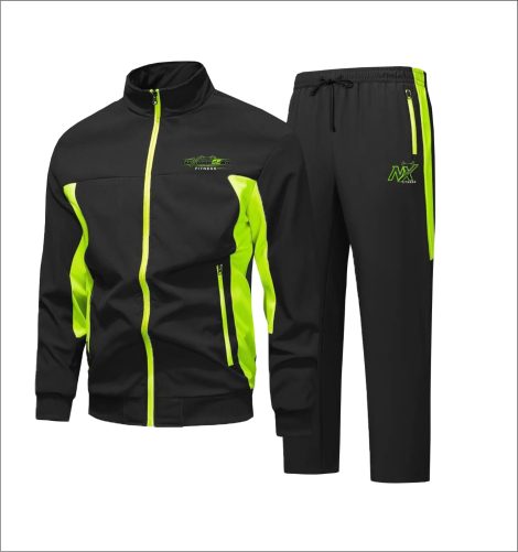 Nexora Gear Men’s Tracksuit – Black & Neon Green Sportswear Set