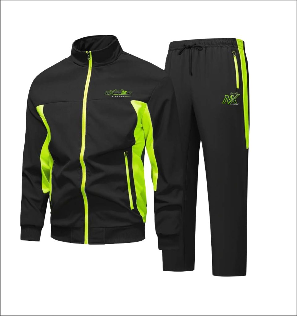 Nexora Gear Men’s Tracksuit – Black & Neon Green Sportswear Set