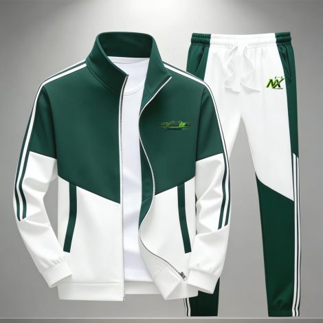 Nexora Gear Men’s Green & White Tracksuit – Full Zip Athletic Sportswear Set