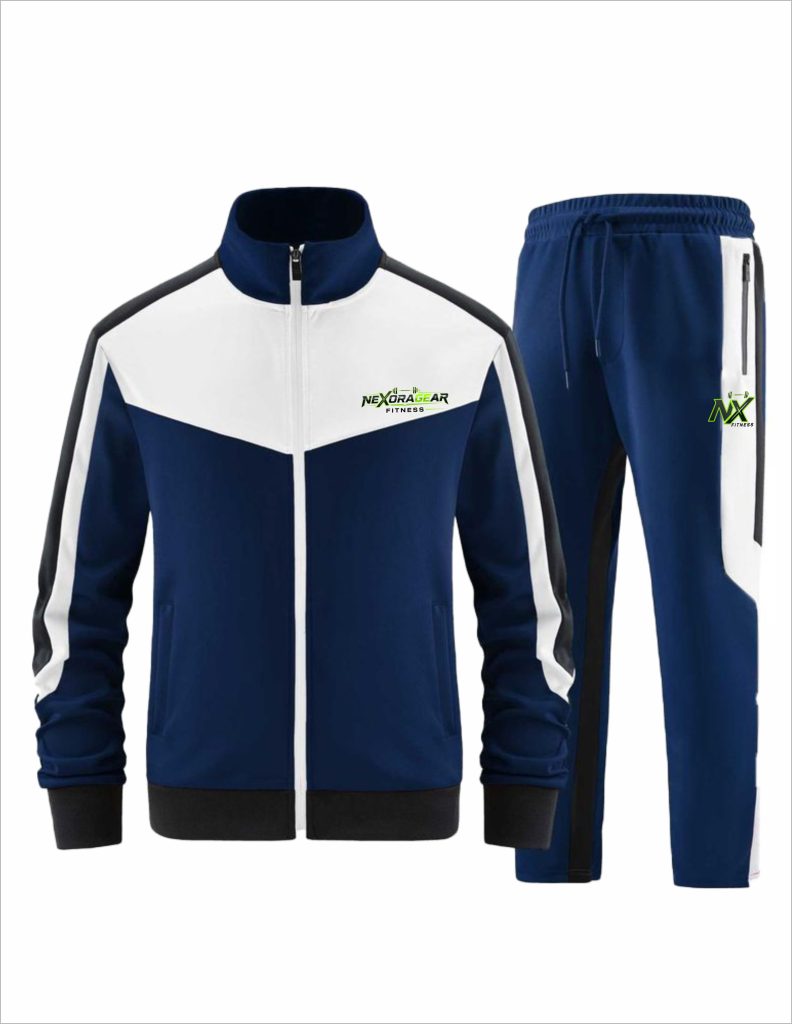 Men’s Navy Blue Color Block Tracksuit – Full-Zip Jacket & Jogger Set