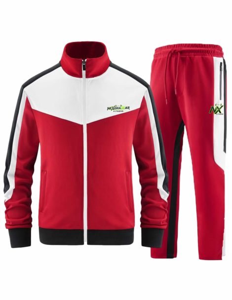 Men’s Red Color Block Tracksuit – Full-Zip Jacket & Jogger Set
