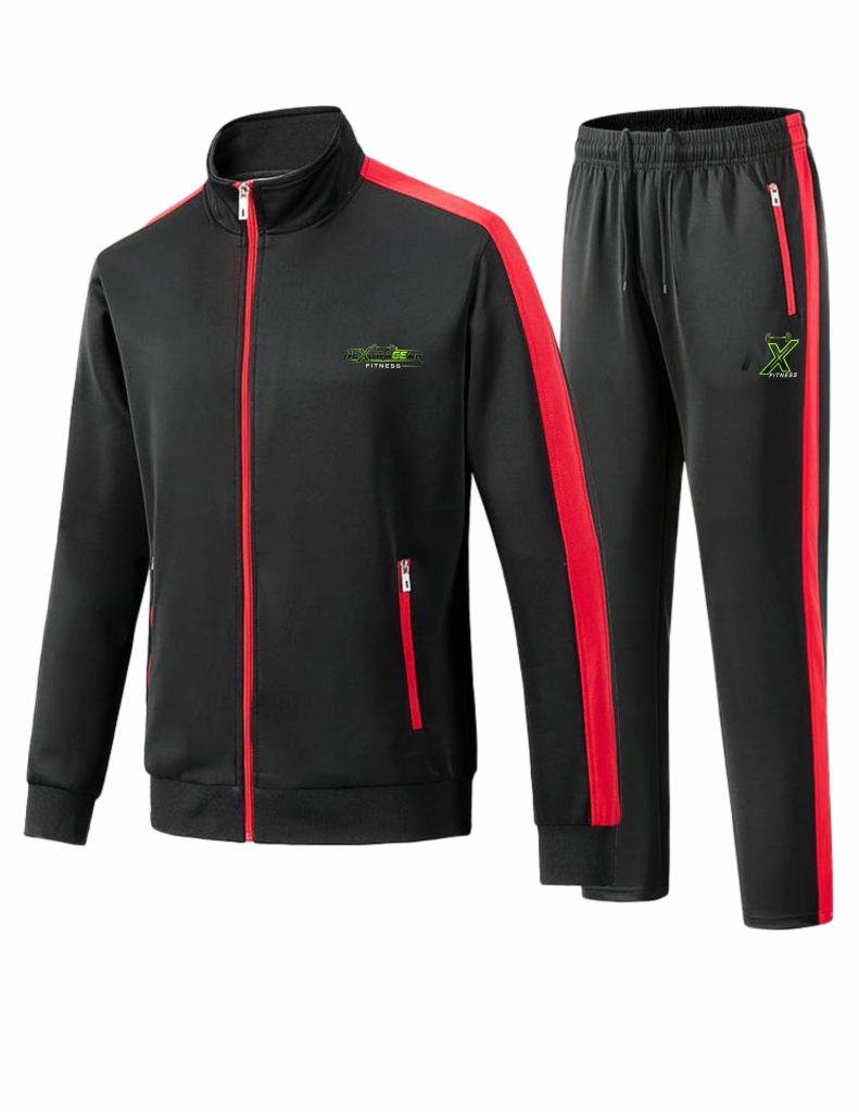 Men’s Black Tracksuit with Red Side Stripe – Full-Zip Jacket & Jogger Set