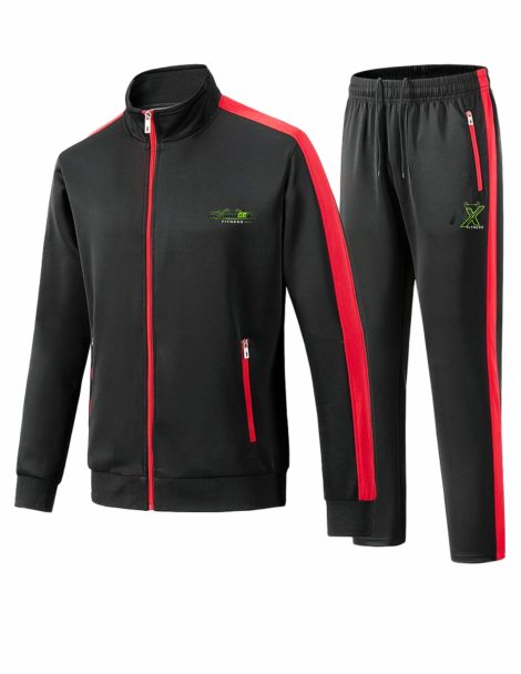 Men’s Black Tracksuit with Red Side Stripe – Full-Zip Jacket & Jogger Set