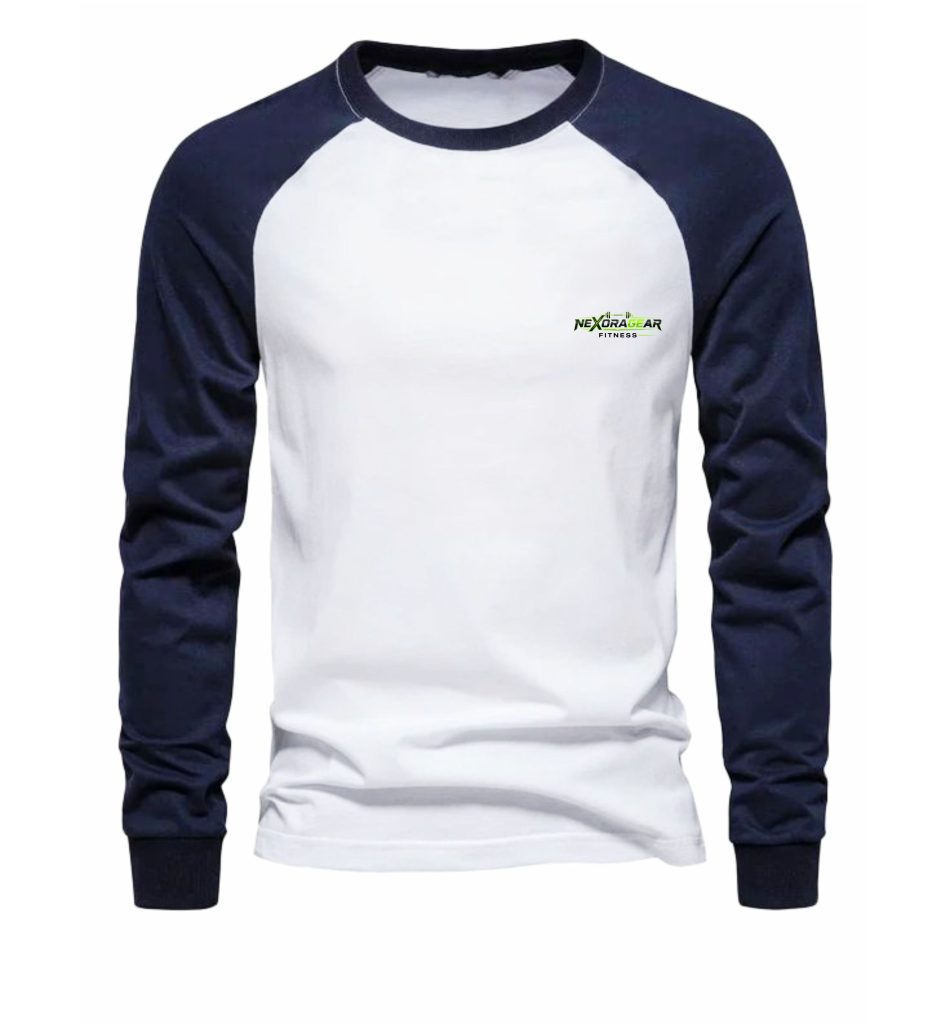 Men’s White & Navy Raglan Long Sleeve T-Shirt