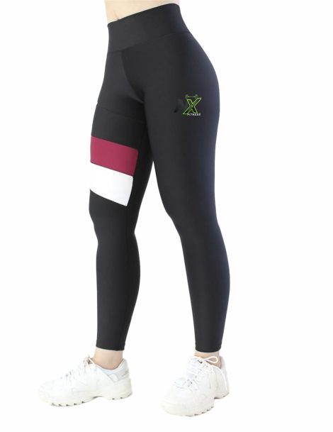 Women’s High-Waist Black Fitness Leggings with Color Block Side Panel